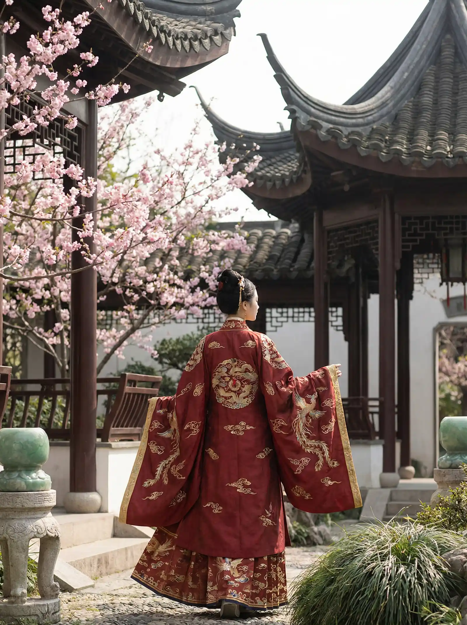 荆棘花园 阿色 明制汉服红色凤凰刺绣